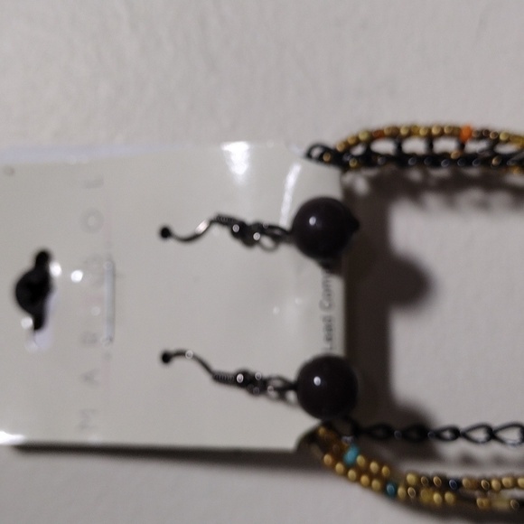 Women's Colorful Beads Black Chain Layered Necklace w/ Matching Earrings, 22+2" - Picture 6 of 6